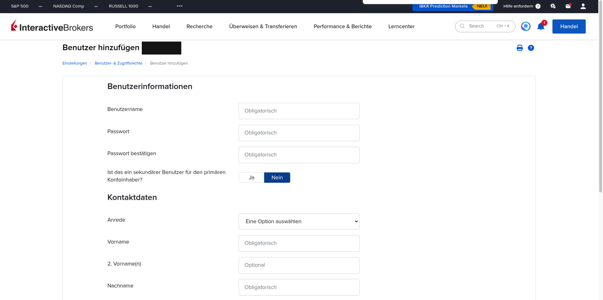 Formular Benutzer hinzufügen